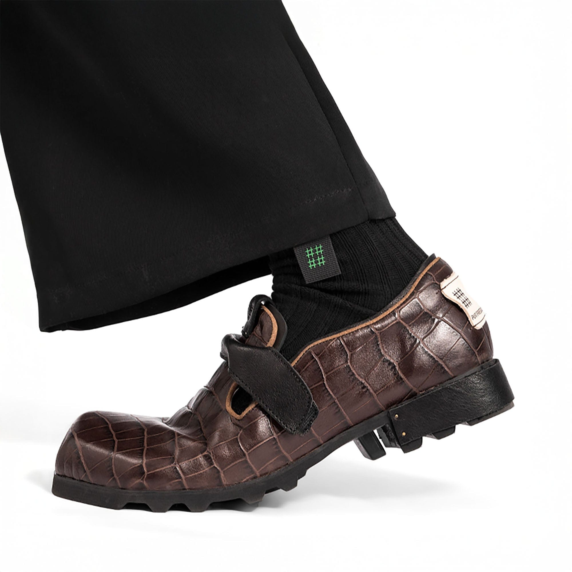 REWRITE Croc-Embossed Strap Loafers Brown-Shoes-39-Free Shipping Leatheretro