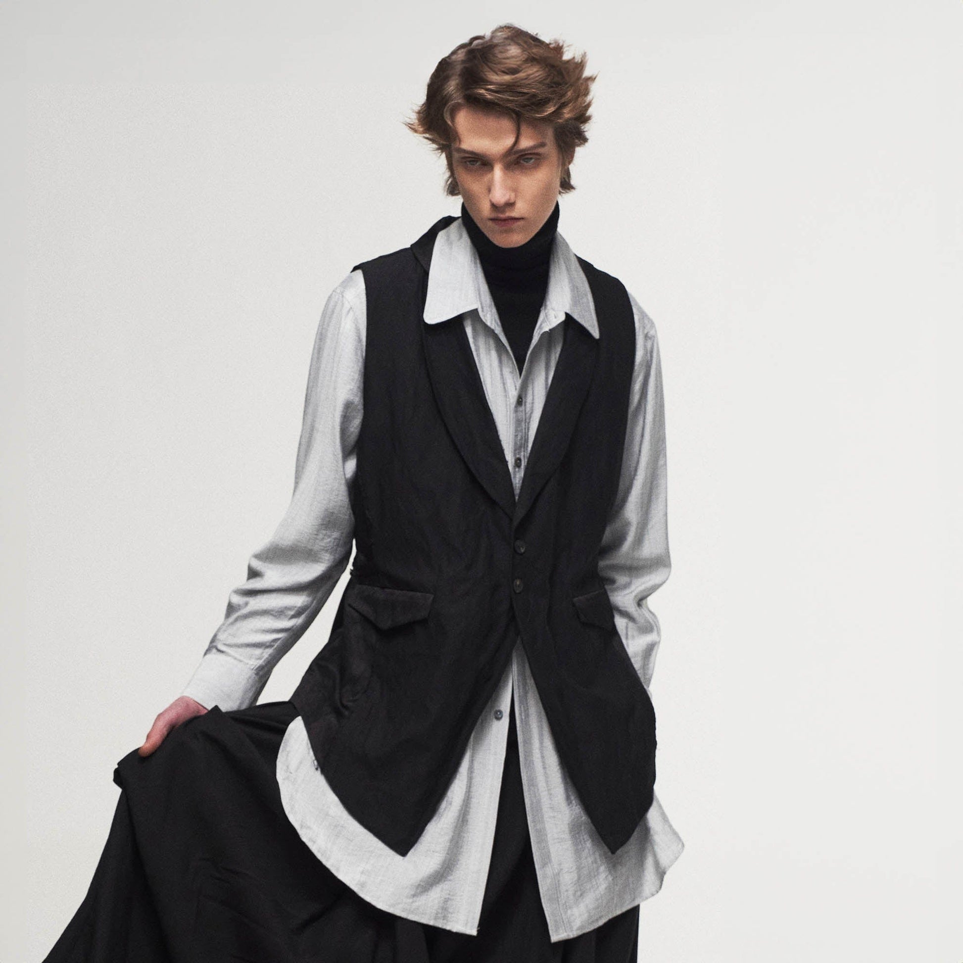 ILNya Nieternite Nifutur Asymmetrical Shawl Collar Belted Crinkled Vest-Vest-S(0)-Free Shipping Leatheretro