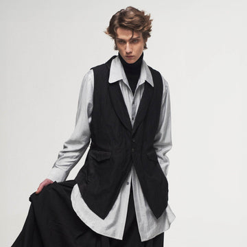 ILNya Nieternite Nifutur Asymmetrical Shawl Collar Belted Crinkled Vest-Vest-S(0)-Free Shipping Leatheretro