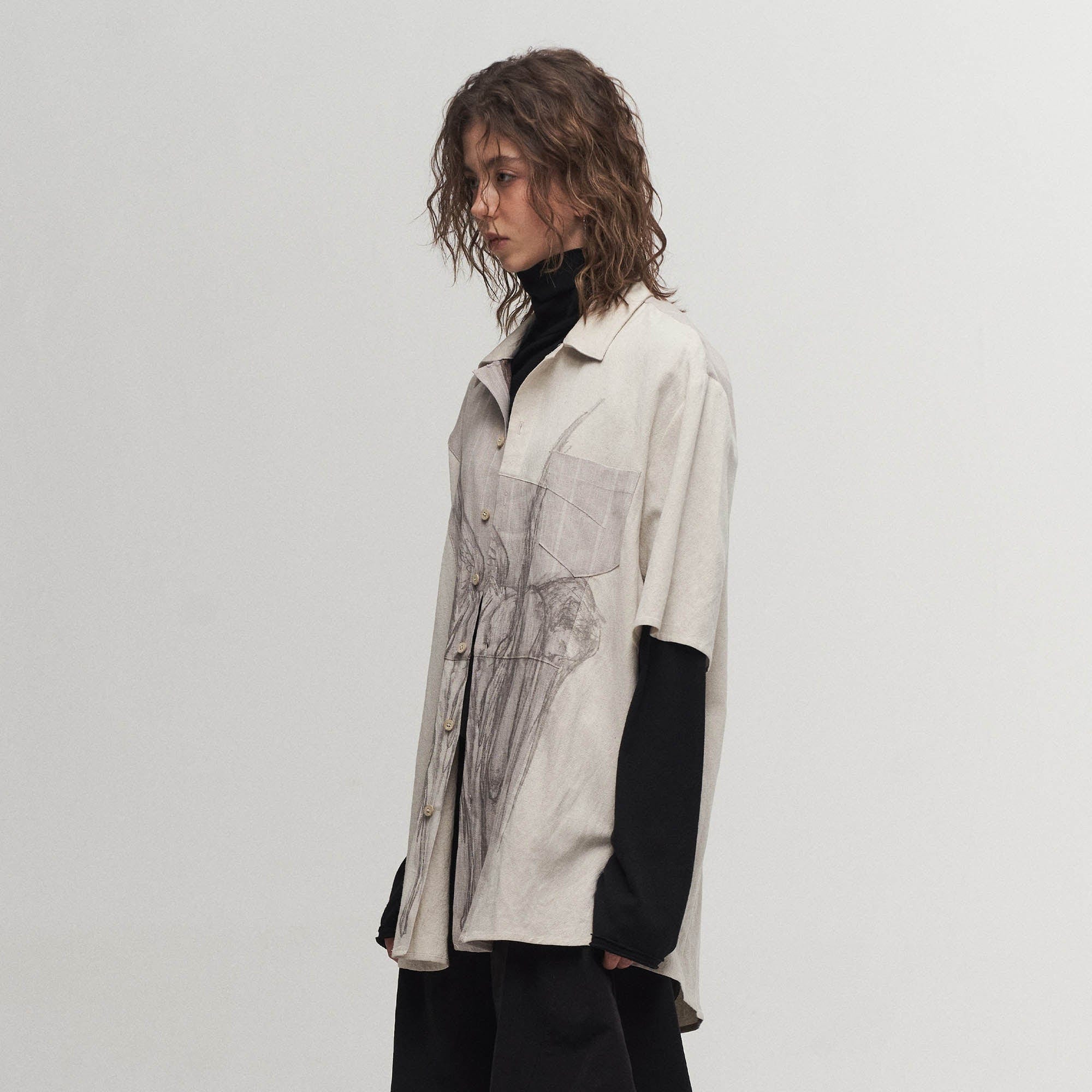 ILNya Nieternite Nifutur Winged Angel Sketch Spliced Half-Sleeve Shirt-Shirt-S(0)-Free Shipping Leatheretro