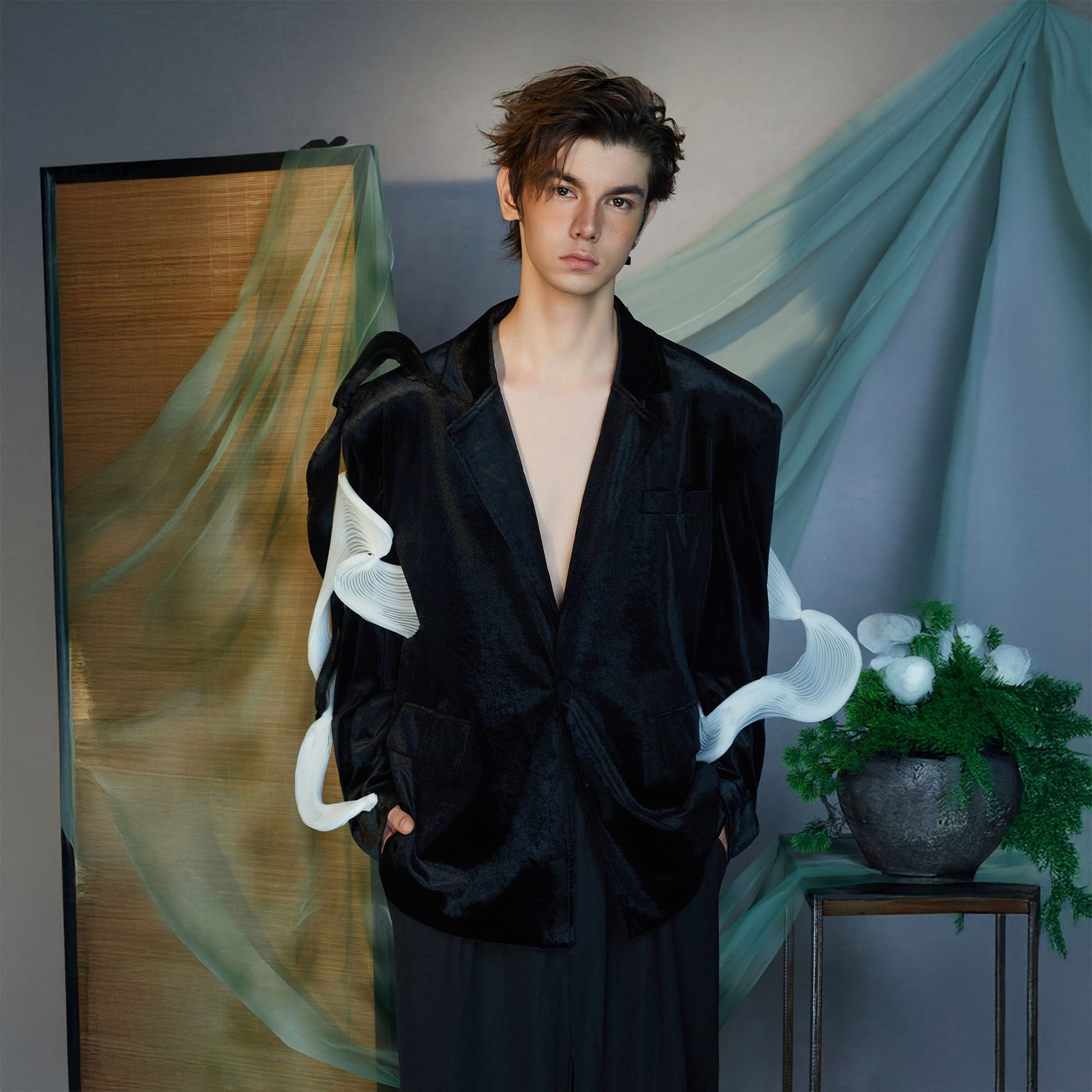 JIECHI Velvet Deep V Blazer-Jacket-M (Preorder)-Free Shipping Leatheretro