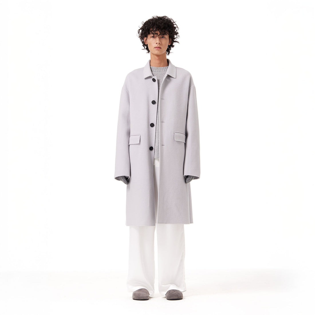 OUYANG WENJUN Single-Breasted Wool Overcoat Gray-Jacket-M-Free Shipping Leatheretro