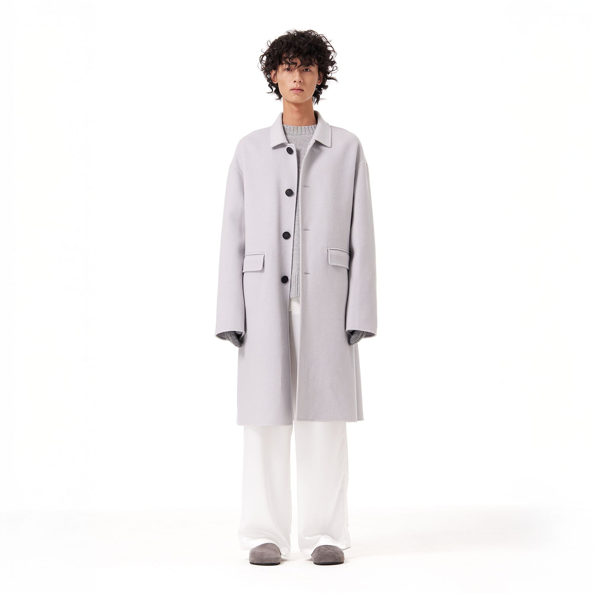 OUYANG WENJUN Single-Breasted Wool Overcoat Gray-Jacket-M-Free Shipping Leatheretro