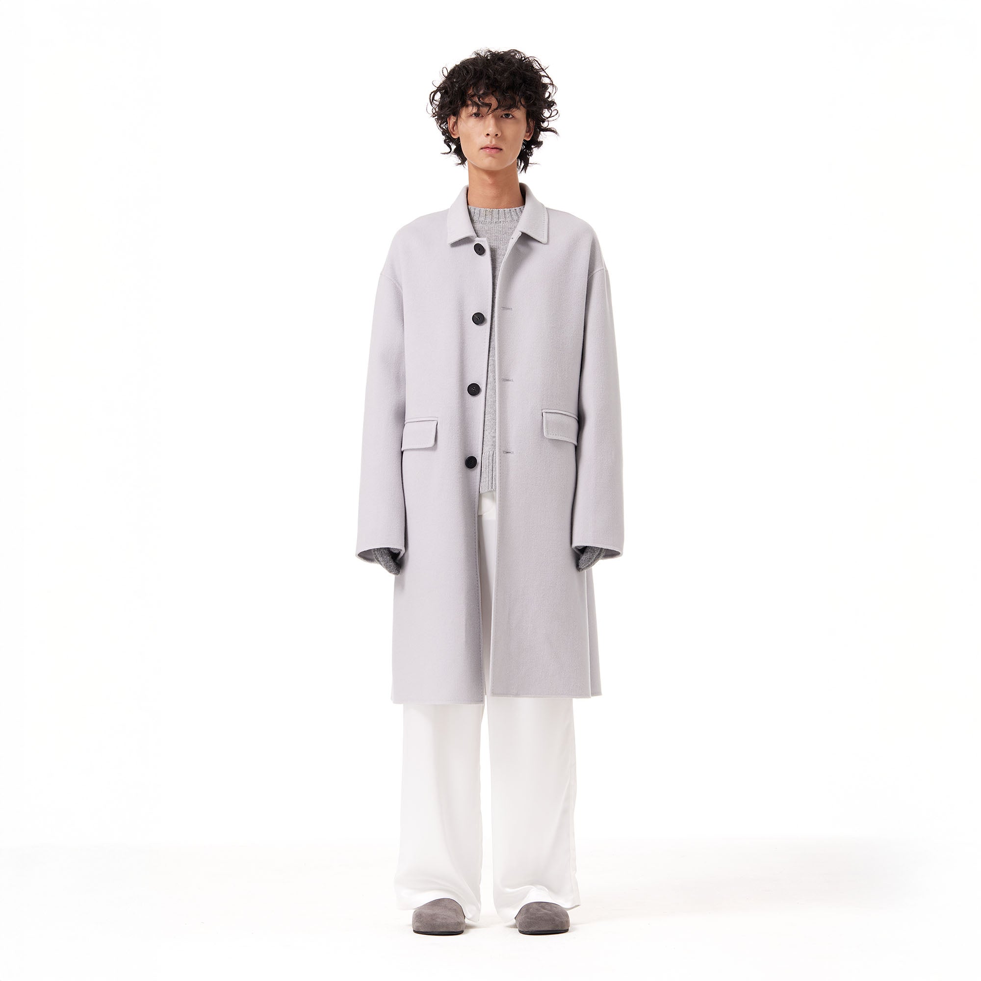 OUYANG WENJUN Single-Breasted Wool Overcoat Gray-Jacket-M-Free Shipping Leatheretro