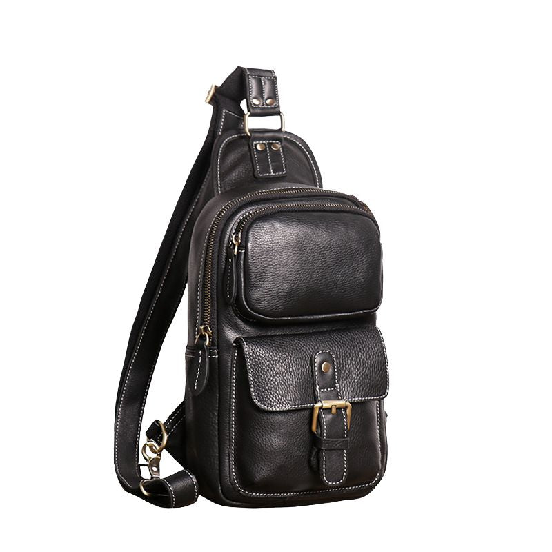 European and American Men's Crazy Horse Leather Crossbody Chest Bag-Chest Bags-Black-Free Shipping Leatheretro