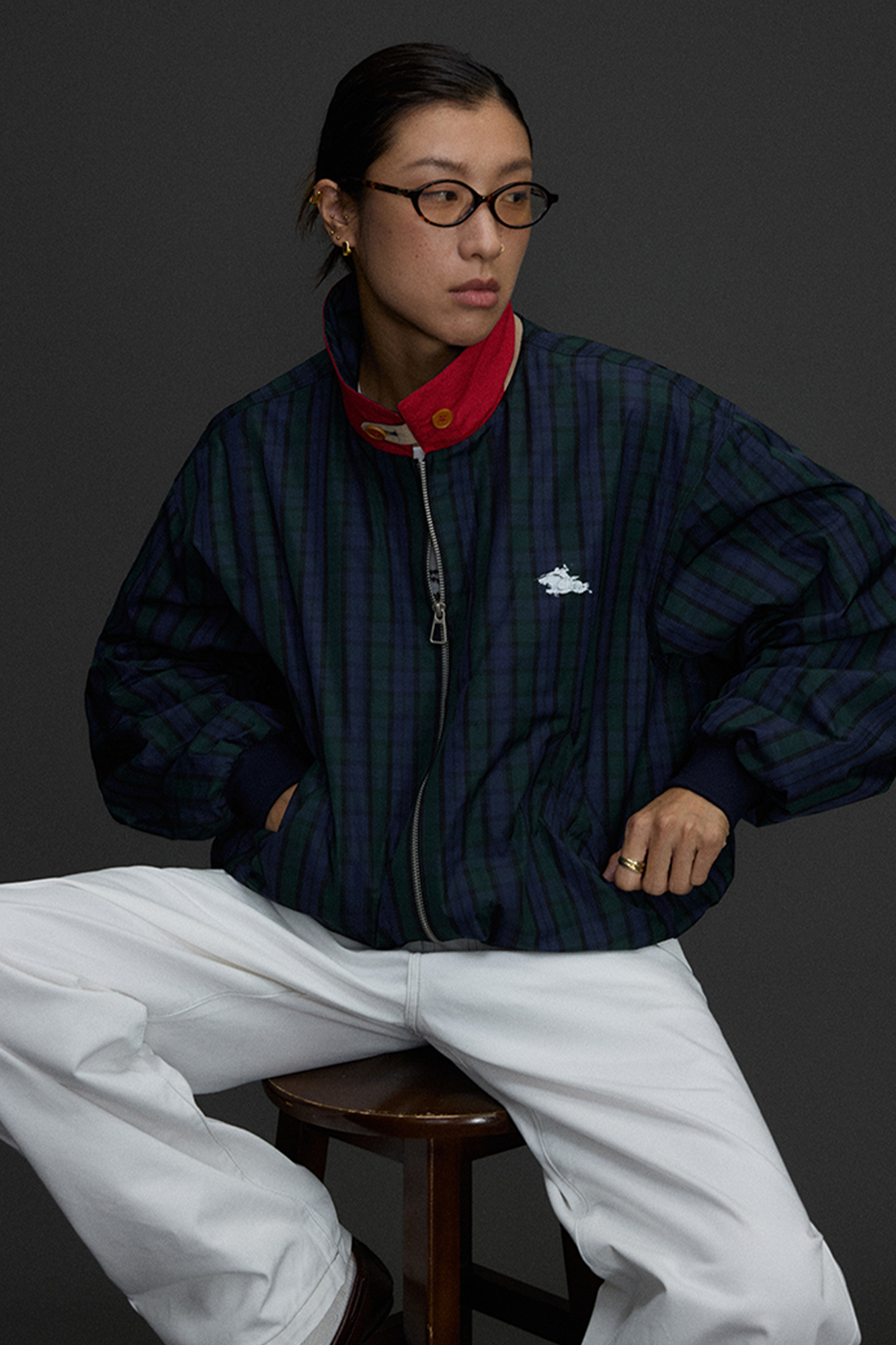NIANJIUYIKOUER Deer Graphic Plaid Harrington Jacket-Jacket-S-Free Shipping Leatheretro