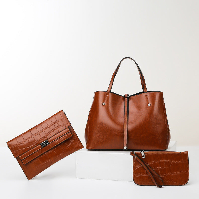 Luxury Retro Women's Hand-carrying Bag - Modern Leather Style Handbag-Handbags-Brown Three Piece Suit-Free Shipping Leatheretro