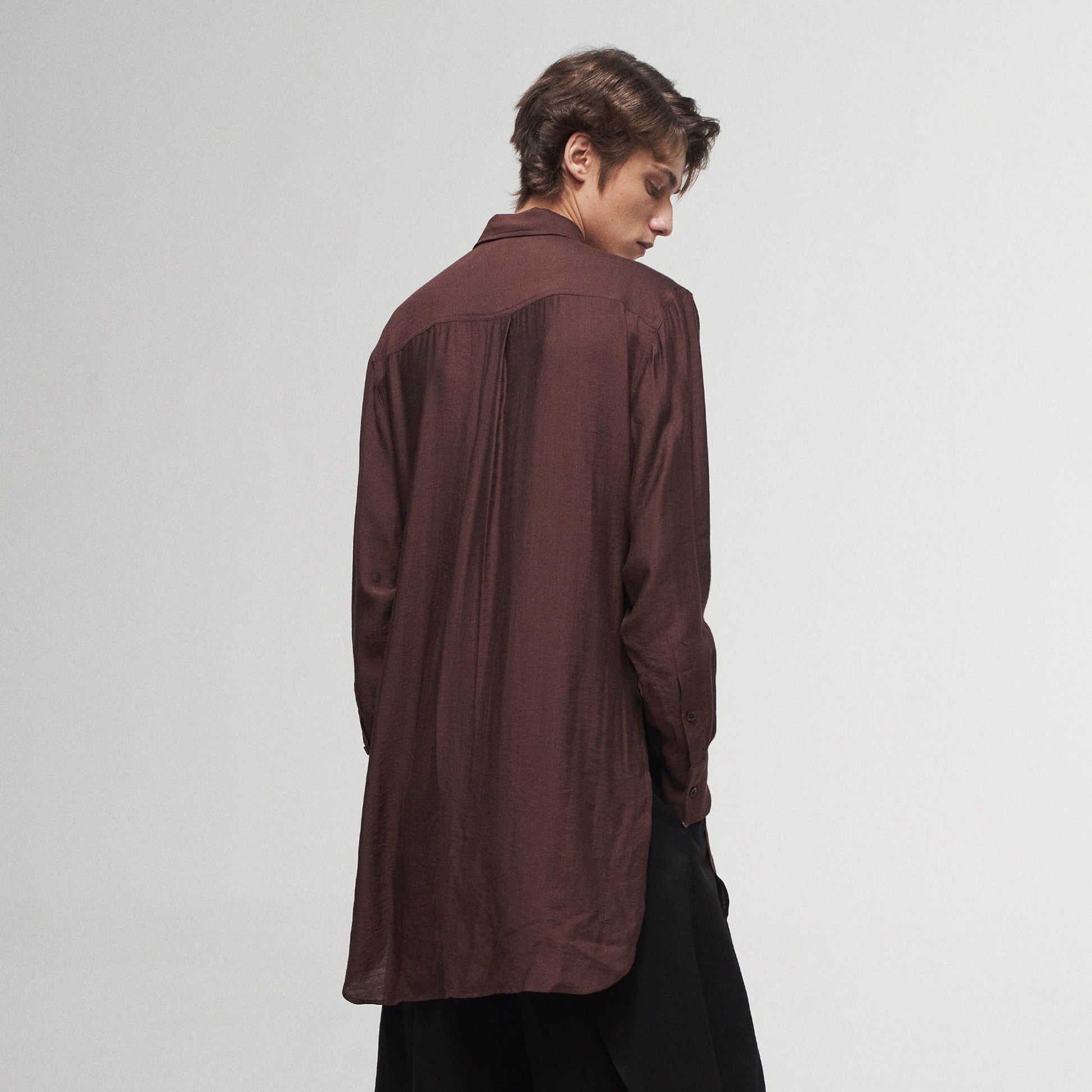 ILNya Nieternite Nifutur Arc Spliced Draped Long Shirt Burgundy-Shirt-S(0)-Free Shipping Leatheretro