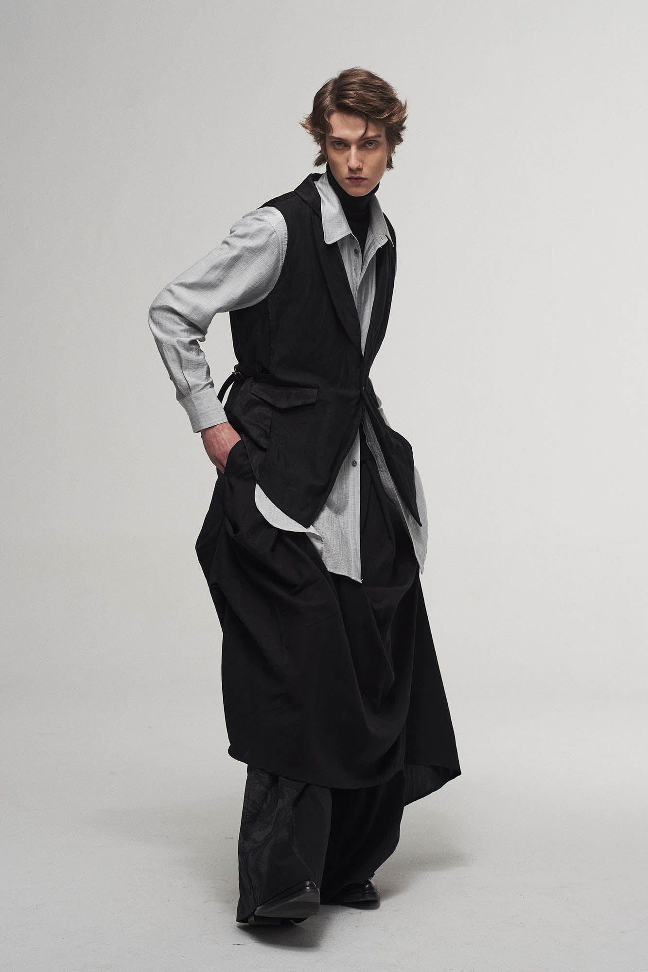 ILNya Nieternite Nifutur Asymmetrical Shawl Collar Belted Crinkled Vest-Vest-S(0)-Free Shipping Leatheretro
