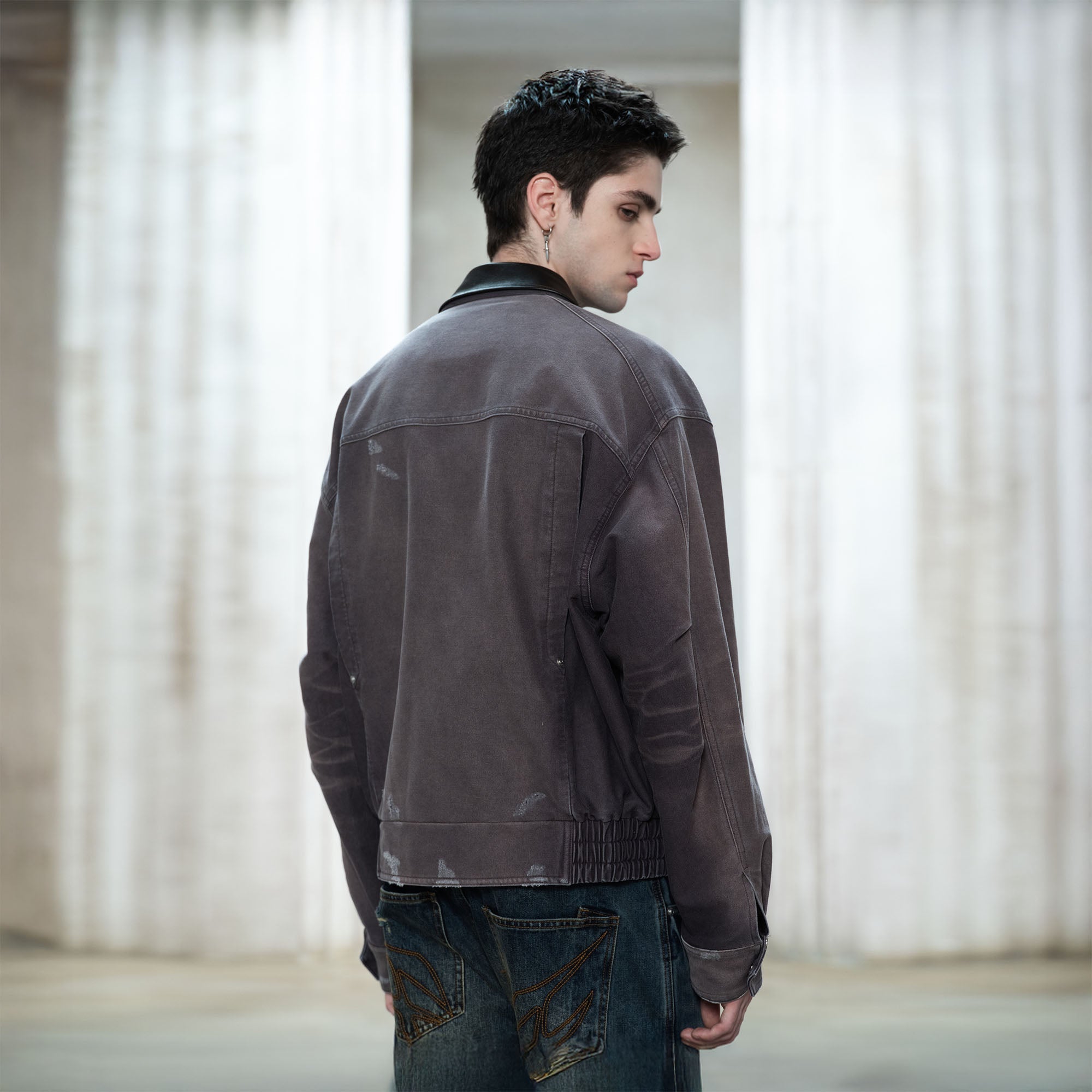 FACEONLAB Washed Gradient Utility Jacket Gray-Jacket-M-Free Shipping Leatheretro