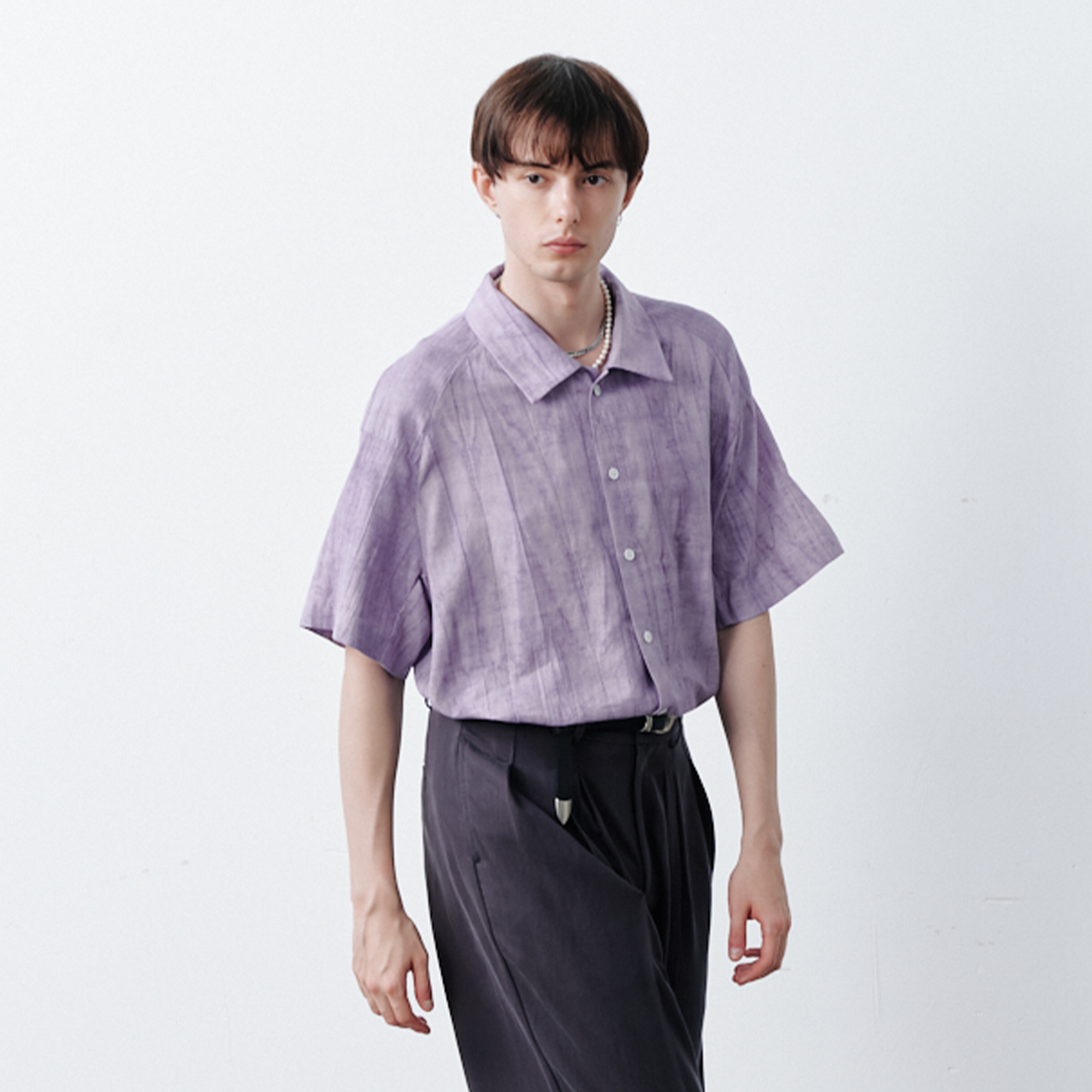 GRAINMUSTARD Crinkled Linen-Cotton Half Shirt-Half shirt-XS-Free Shipping Leatheretro