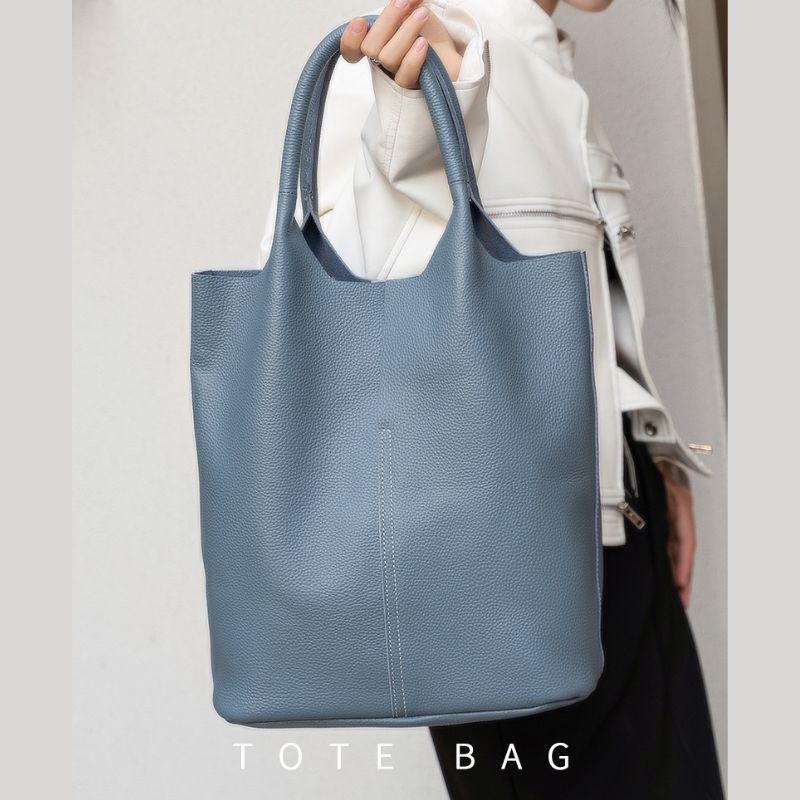 Real Leather Shopper Tote Bag-Tote Bag-Khaki-Free Shipping Leatheretro