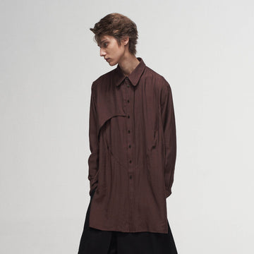 ILNya Nieternite Nifutur Arc Spliced Draped Long Shirt Burgundy-Shirt-S(0)-Free Shipping Leatheretro