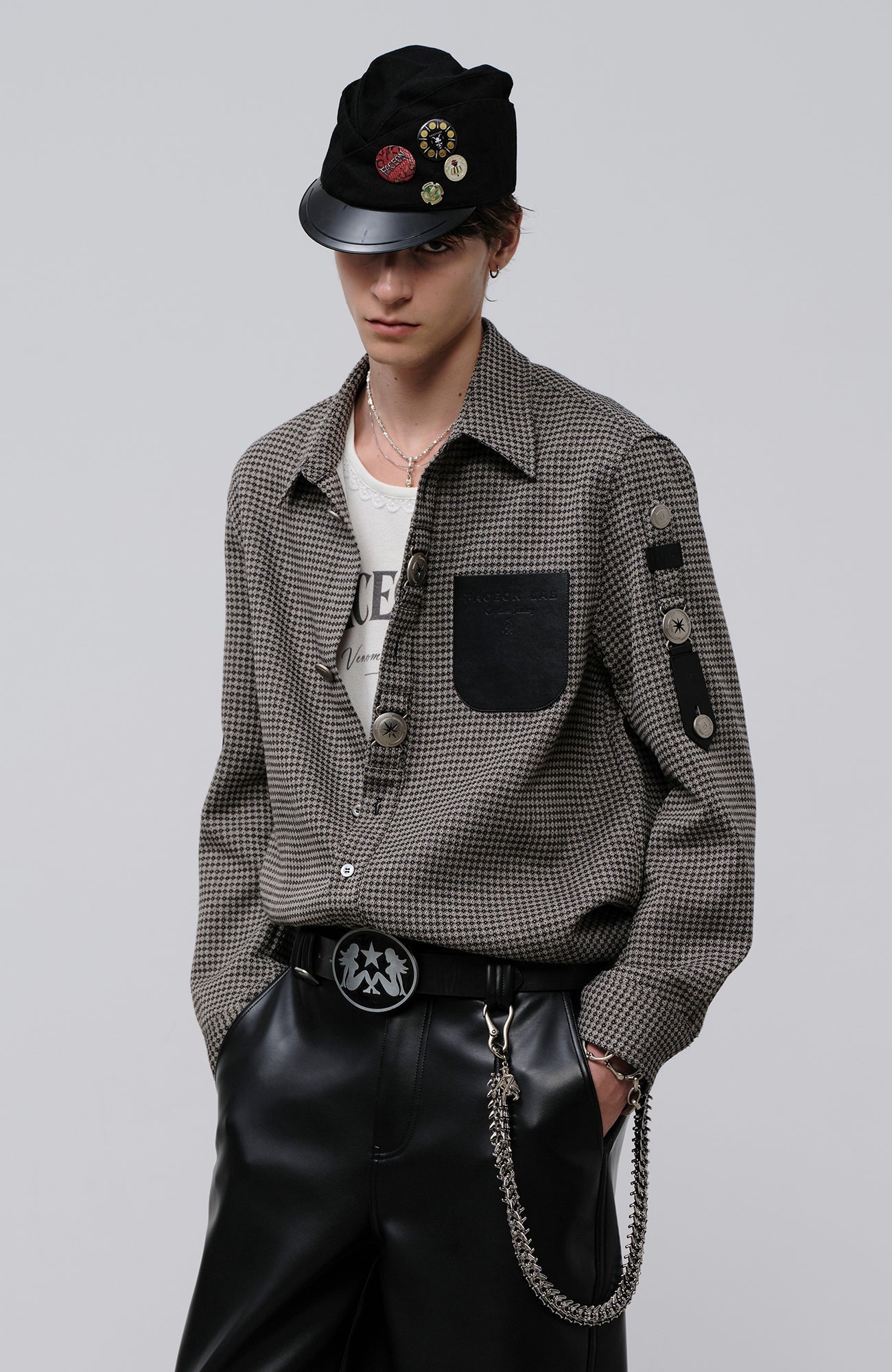 FACEONLAB Retro Gangster Graphic Shirt Gray-Shirt-M-Free Shipping Leatheretro