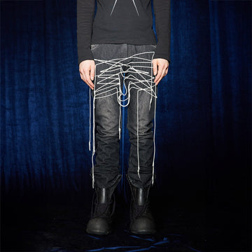 DND4DES Shoelace Washed Jeans-Jeans-S-Free Shipping Leatheretro