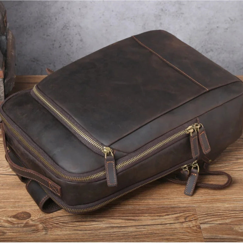 Vintage Crazy Horse Leather Men Backpack - Professional Daily Men’s Business Bag-Backpacks-Coffee-Free Shipping Leatheretro