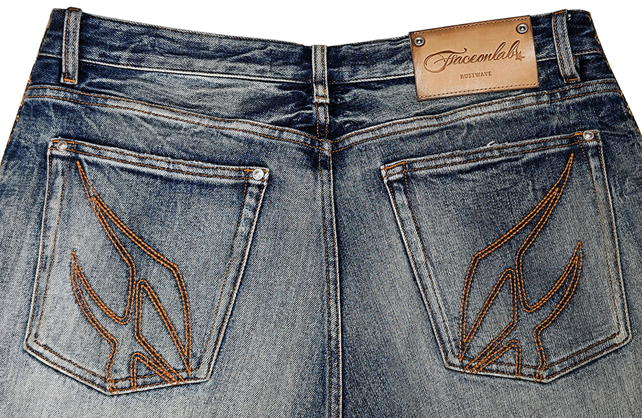 FACEONLAB Leopard Panel Distressed Straight-Leg Jeans-Jeans-M (preorder)-Free Shipping Leatheretro