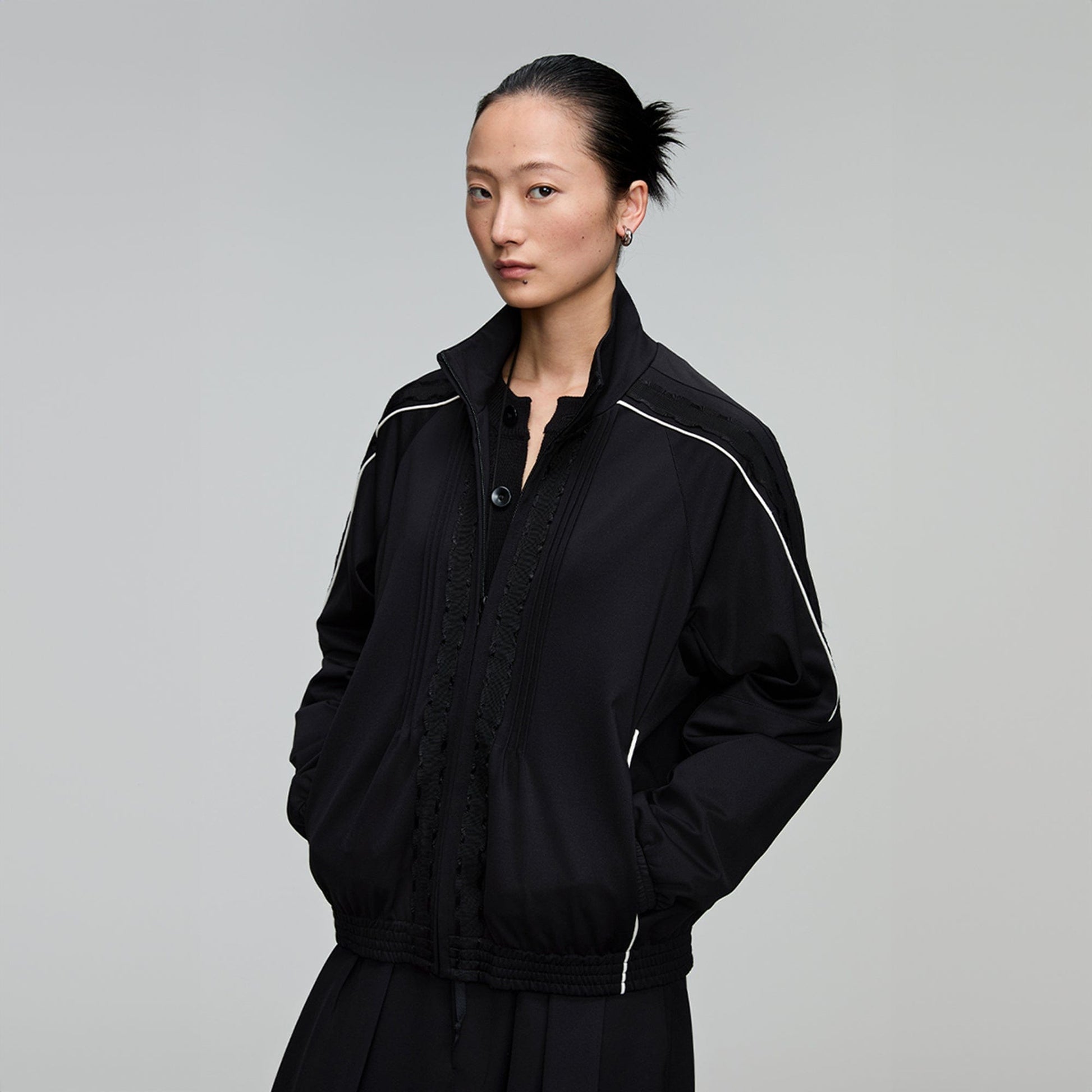 OPICLOTH Lace-Trim Track Jacket-Jacket-S-Free Shipping Leatheretro