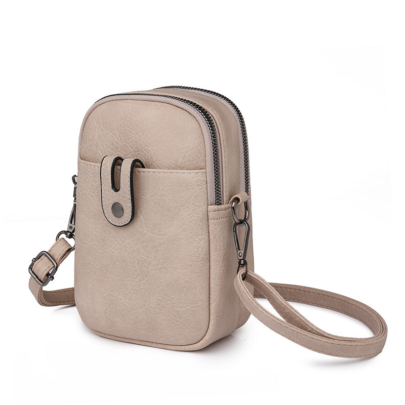 Double Zip Phone Crossbody Bag - Minimalist Phone Pouch-Crossbody Bag-Beige-Free Shipping Leatheretro