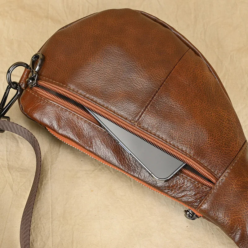 Soft Genuine Leather Men's Chest Pack-Chest Bags-Brown-Free Shipping Leatheretro