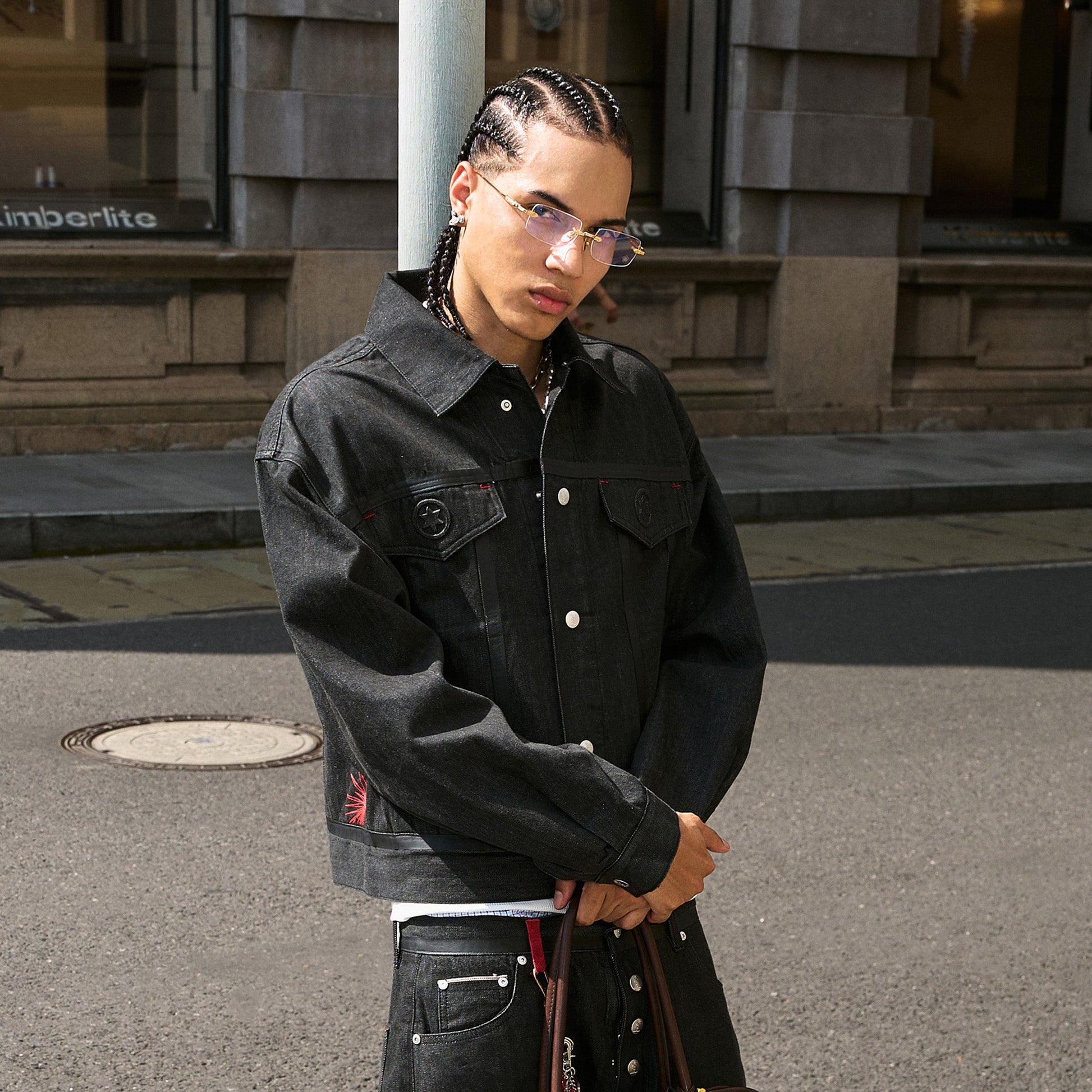 STEEPC LOGO Embossed Boxy Selvedge Denim Jacket-Jacket-S (1)-Free Shipping Leatheretro