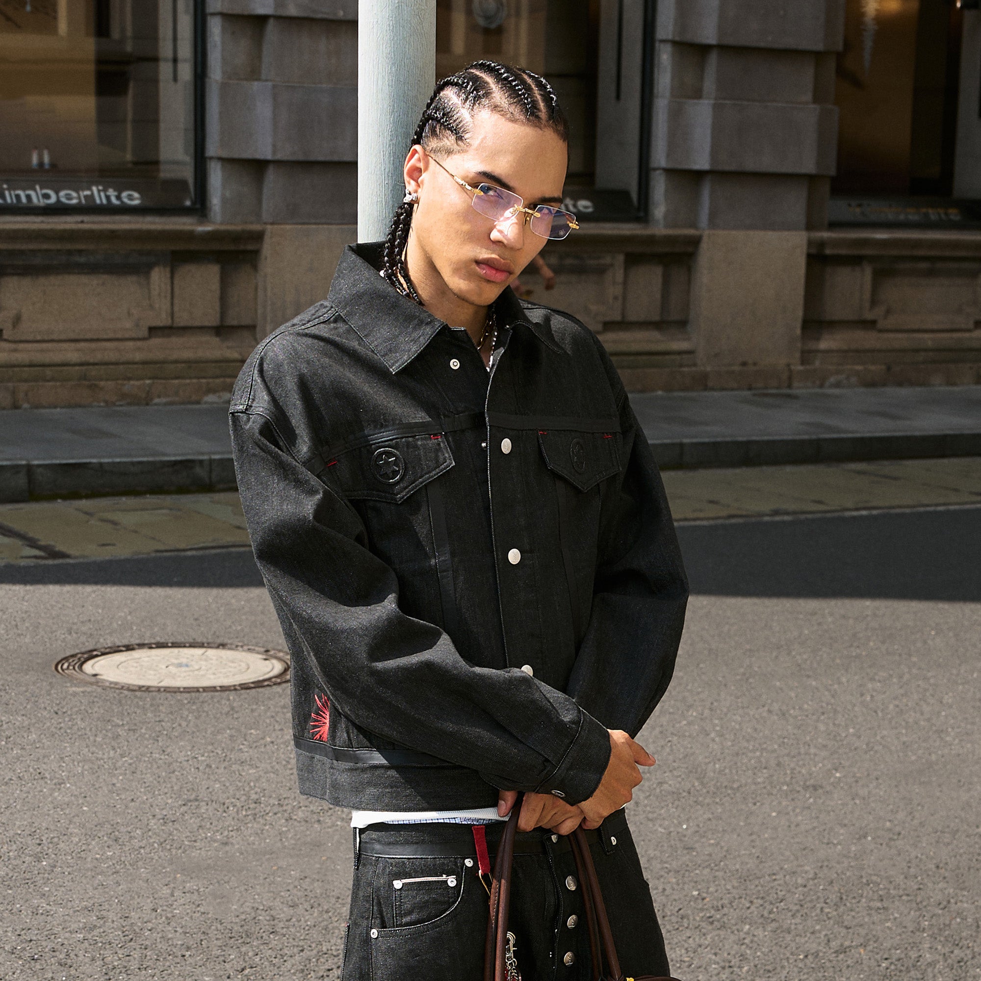 STEEPC LOGO Embossed Boxy Selvedge Denim Jacket-Jacket-S (1)-Free Shipping Leatheretro