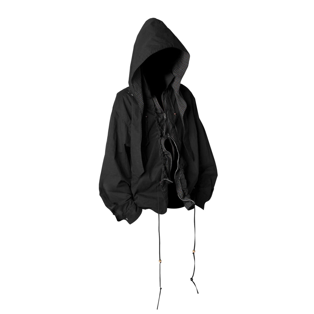 RELABEL Detachable Hood Beaded Ruched Shirt Black-Shirt-XS-Free Shipping Leatheretro