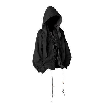 RELABEL Detachable Hood Beaded Ruched Shirt Black-Shirt-XS-Free Shipping Leatheretro