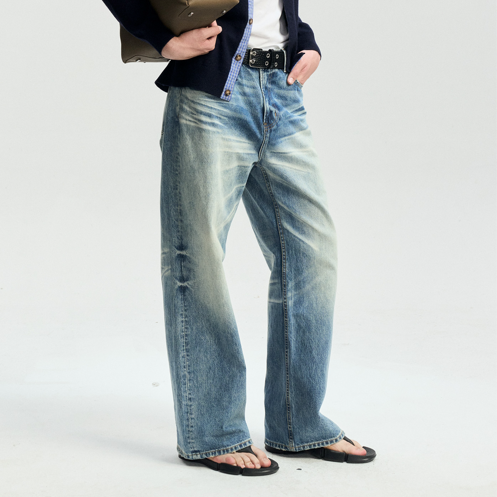 LEONSENSE Whiskering Washed Straight-Leg Jeans-Jeans-S (Preorder)-Free Shipping Leatheretro