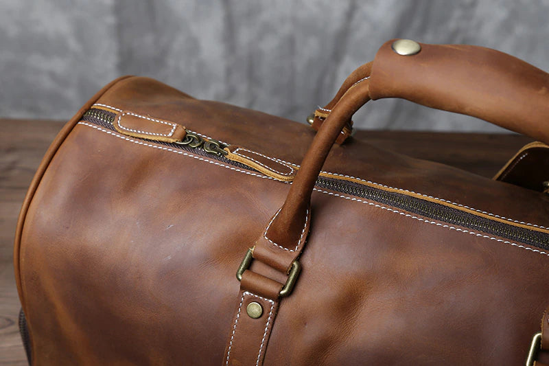Genuine Leather Travel Bag with Shoe Pocket Travel Duffle-Duffle Bags-Black-Free Shipping Leatheretro