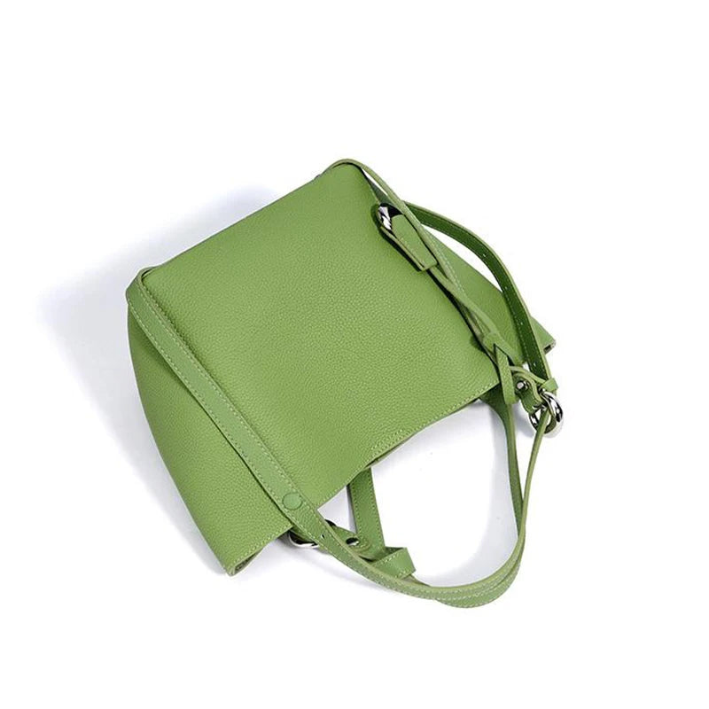 Genuine Leather Large Capacity Women's Bucket Handbag-Handbags-Green-Free Shipping Leatheretro