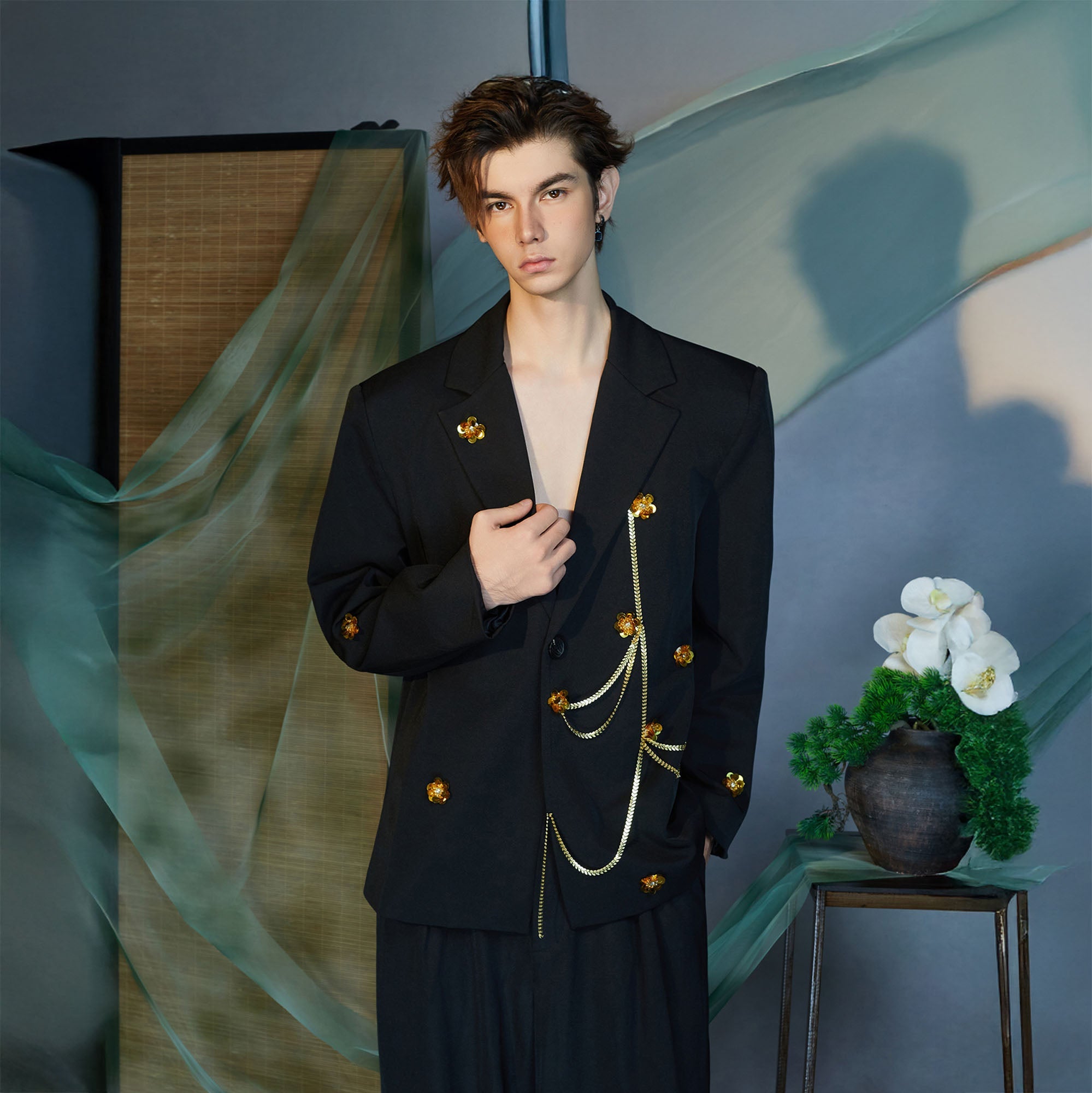 JIECHI Golden Bloom Chain Blazer-Jacket-M (Preorder)-Free Shipping Leatheretro