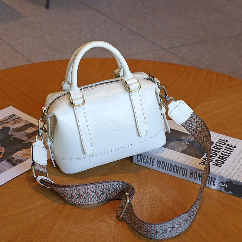 Genuine Leather Shoulder Messenger Bag - First Layer Cowhide Sandwich Zipper Bags-Messenger Bag-White-Free Shipping Leatheretro