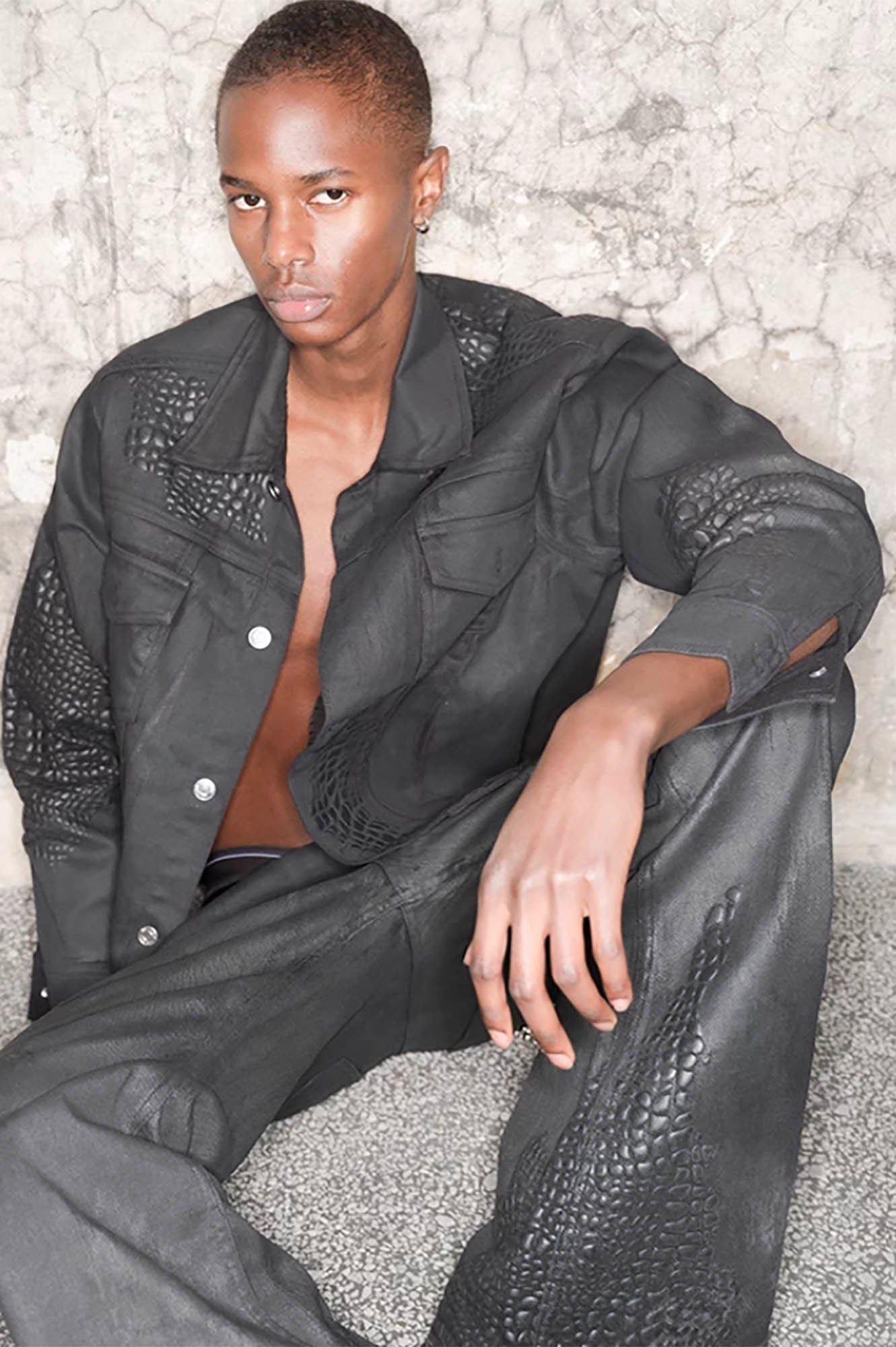 TRIANGLE PROJECT Waxed Serpentine Flared Jeans V2-Jeans-S-Free Shipping Leatheretro