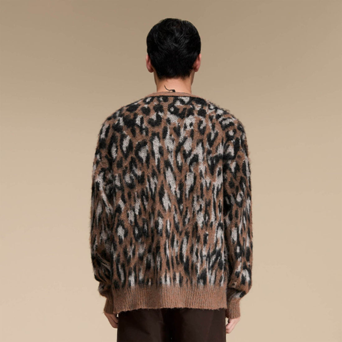 OPICLOTH Leopard Mohair V-Neck Cardigan-Jacket-S-Free Shipping Leatheretro