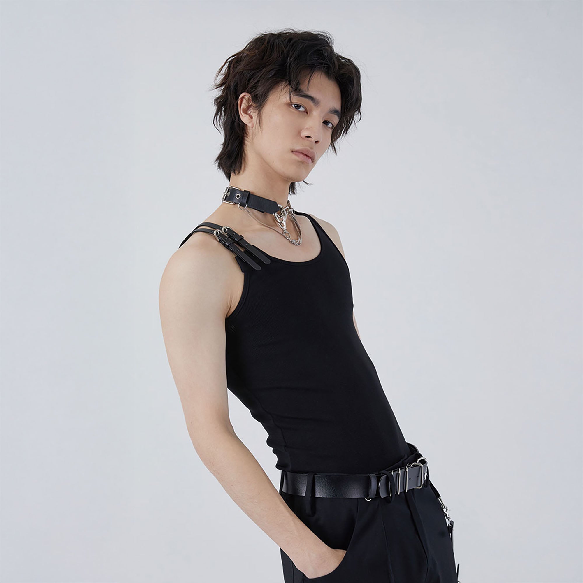 TUIMU Buckle Strap Ribbed Tank Top-Tank Top-M-White-Free Shipping Leatheretro