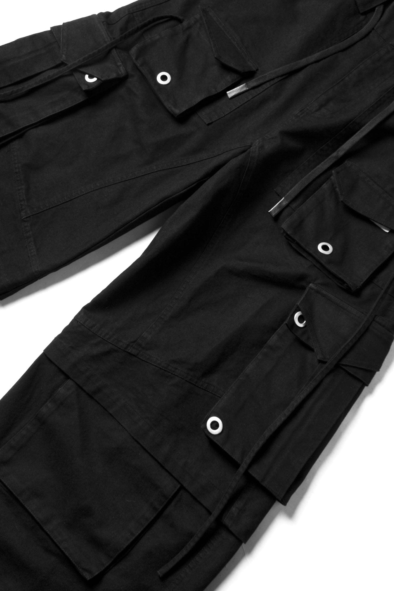 RELABEL Multi-Pocket Detachable Scarf Distressed Cargo Black-Pants-XS-Free Shipping Leatheretro