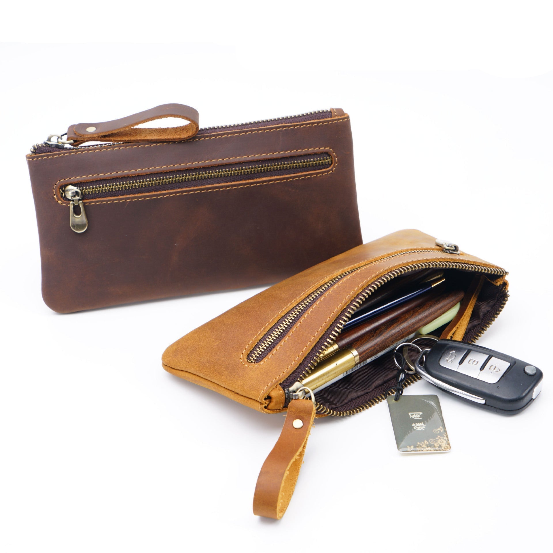 Retro Crazy Horse Leather Pencil Case - Creative Portable Hand Grip Buggy Bag-Pencil Case-Black-Free Shipping Leatheretro