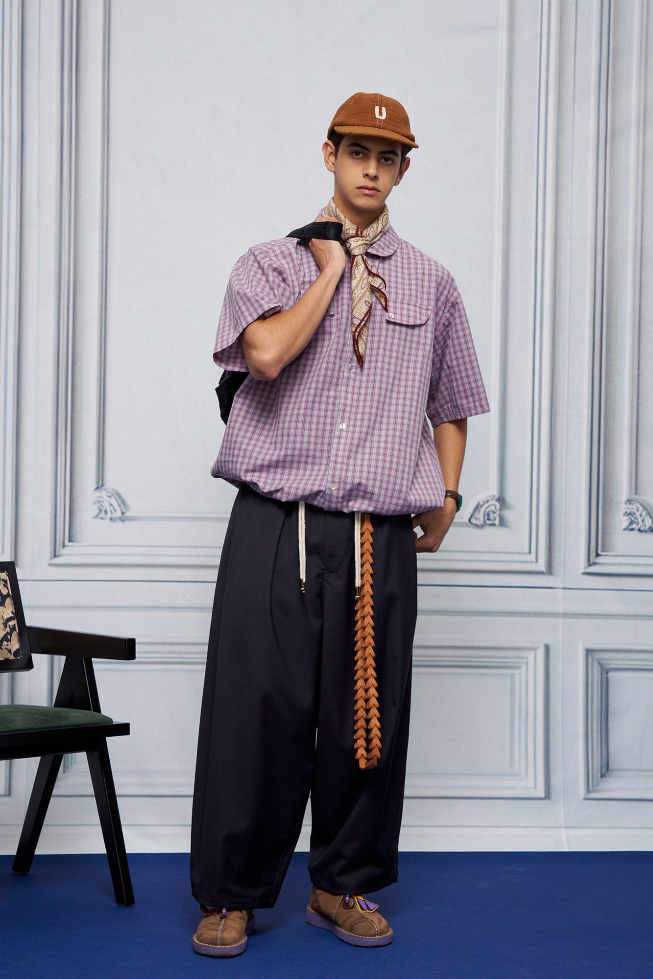 UNLIMITED MOTE Drawstring Hem Plaid Peter Pan Collar Half Shirt-Half shirt-XS-Blue-Free Shipping Leatheretro