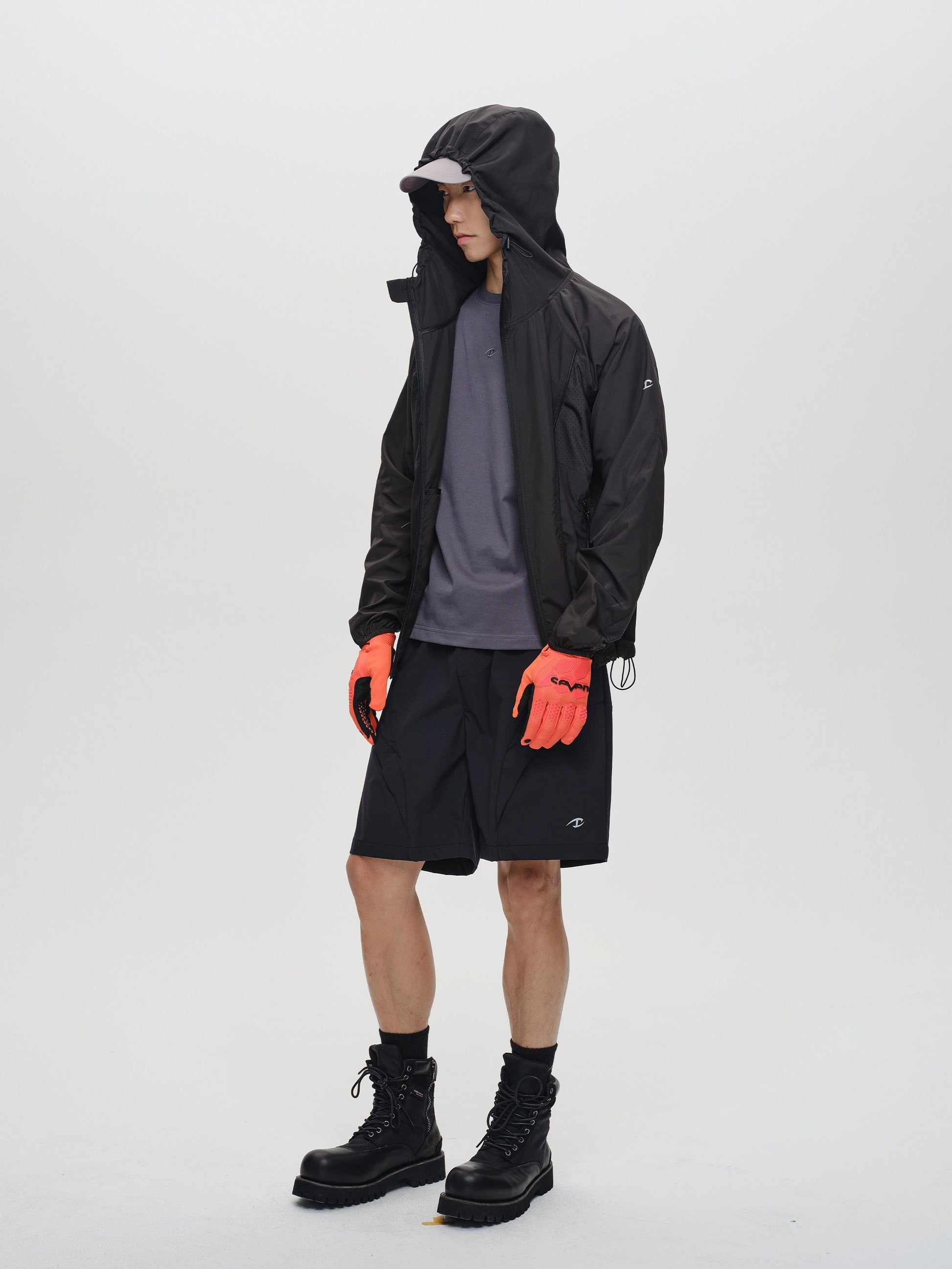 CATSSTAC Spliced Laser-Perforated Waterproof UV Production Hooded Jacket-Jacket-Black-M-Free Shipping Leatheretro