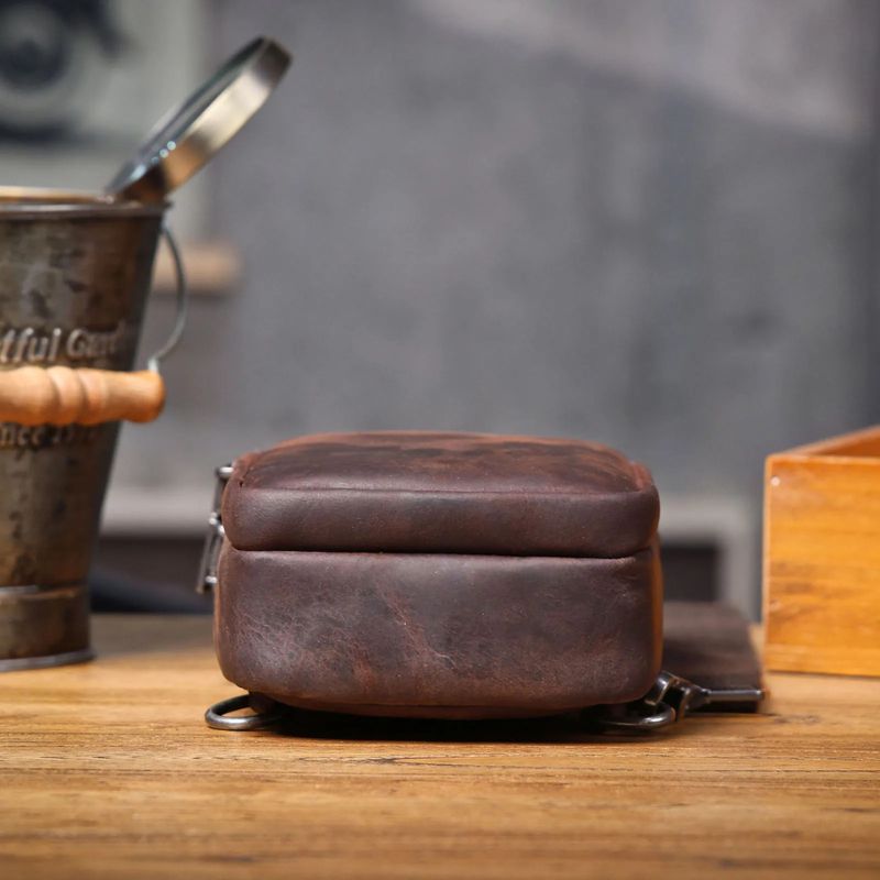 Vintage Full Grain Leather Sling Bag for Men – Premium Crossbody Chest Bag-Chest Bags-Dark Coffee-Free Shipping Leatheretro
