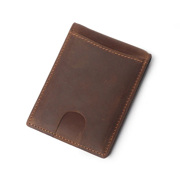 Men’s Slim Leather Card Holder Wallet – Genuine Cowhide with Dollar Clip-Wallets & Money Clips-Olive Green-Free Shipping Leatheretro
