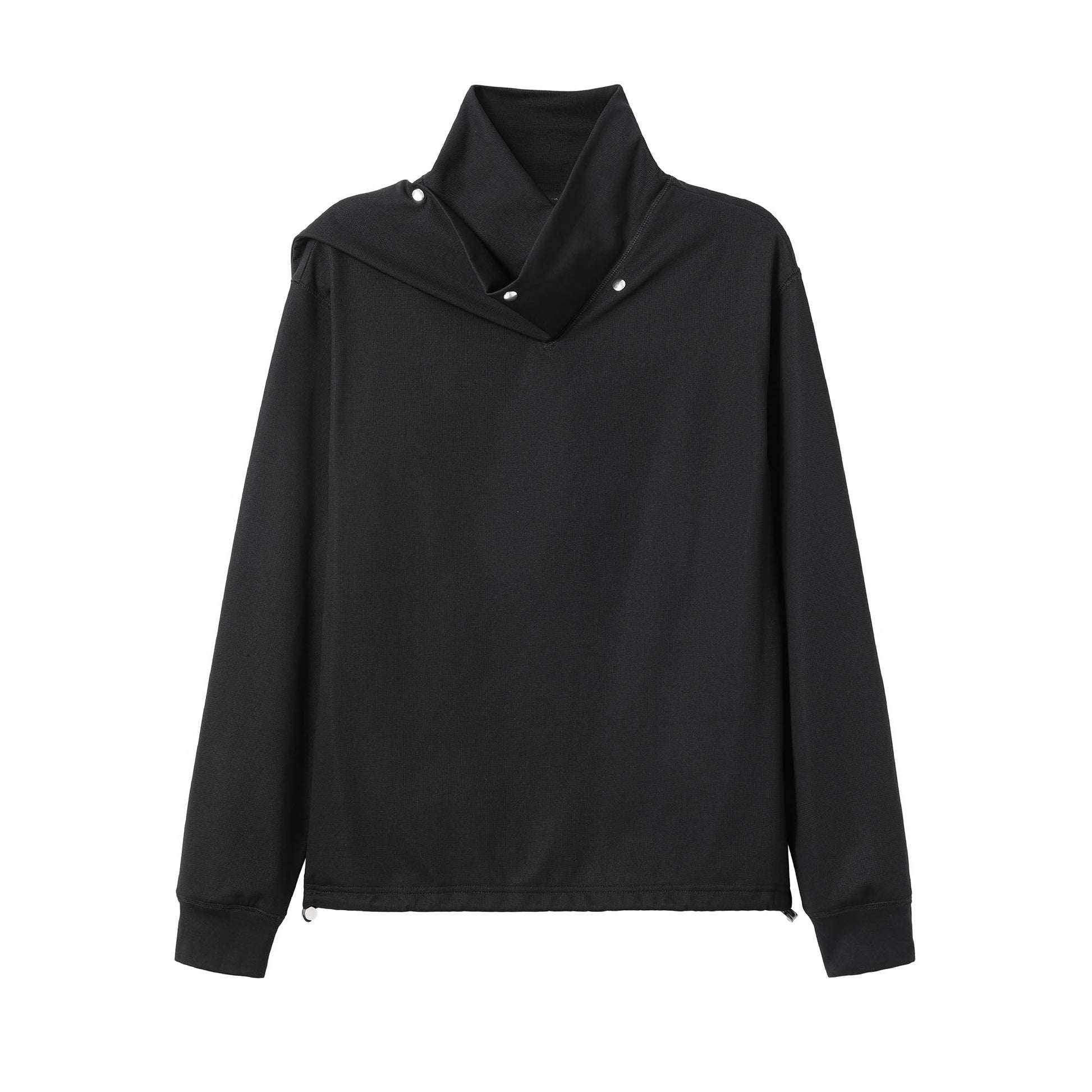 ALVNG AR ANTS Asymmetric Scarf-Neck High-Collar Pullover-Sweatshirt-S-Black-Free Shipping Leatheretro