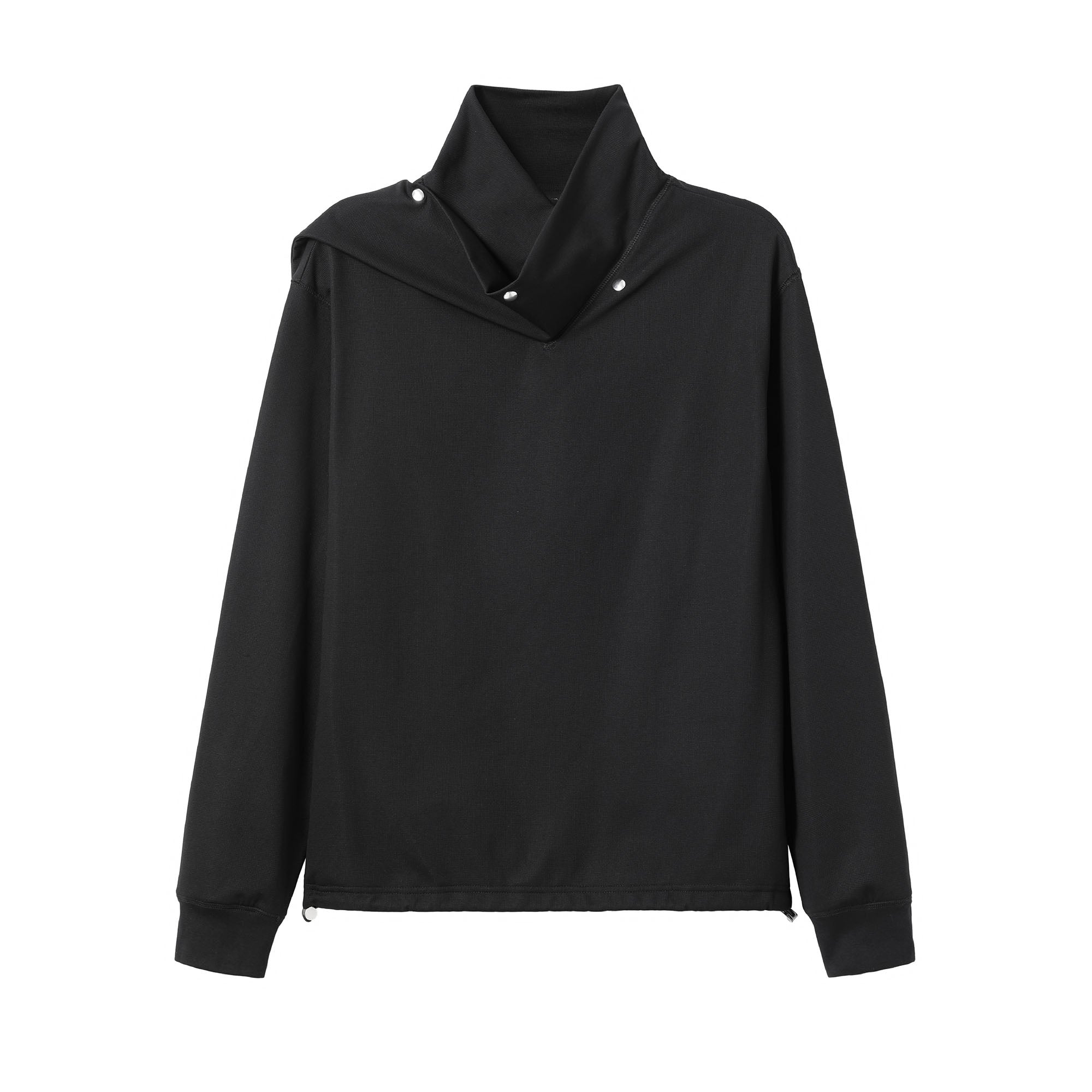 ALVNG AR ANTS Asymmetric Scarf-Neck High-Collar Pullover-Sweatshirt-S-Black-Free Shipping Leatheretro