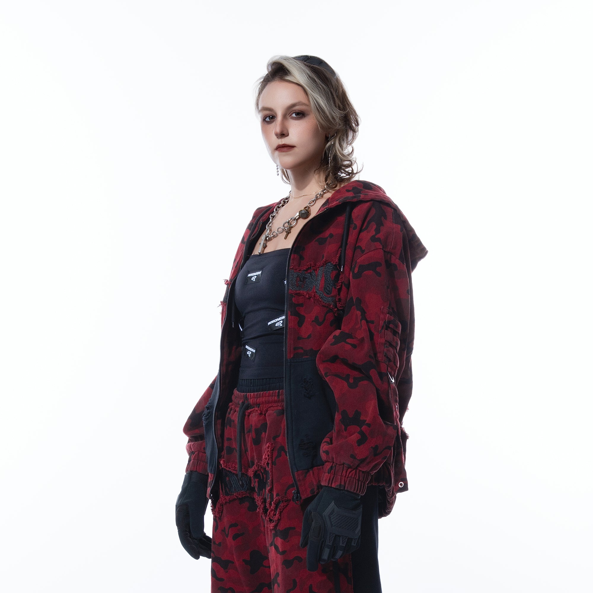 MOGONGSHE Camo Frayed LOGO Patch Hooded Jacket-Jacket-S-Free Shipping Leatheretro