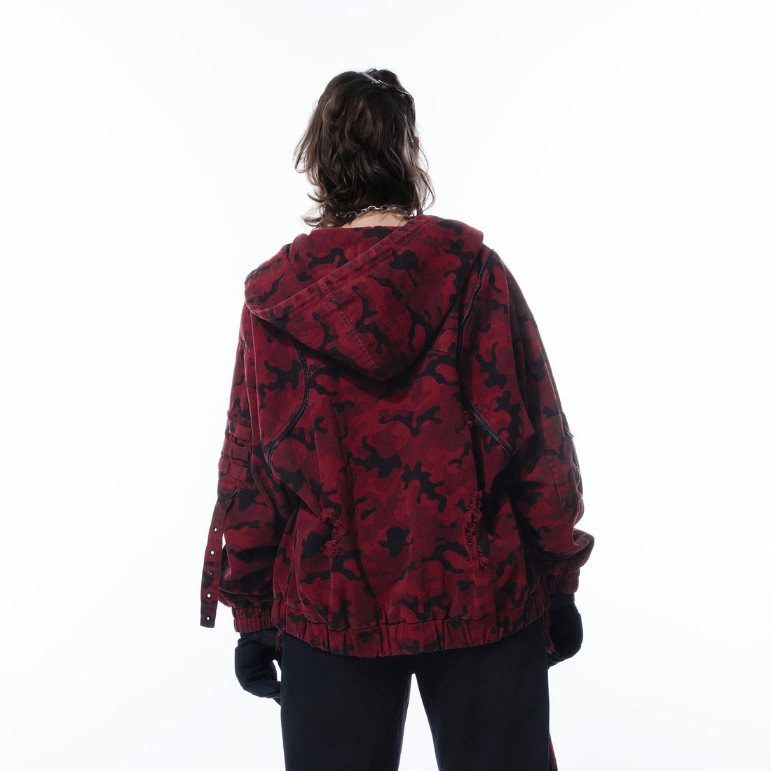 MOGONGSHE Camo Frayed LOGO Patch Hooded Jacket-Jacket-S-Free Shipping Leatheretro