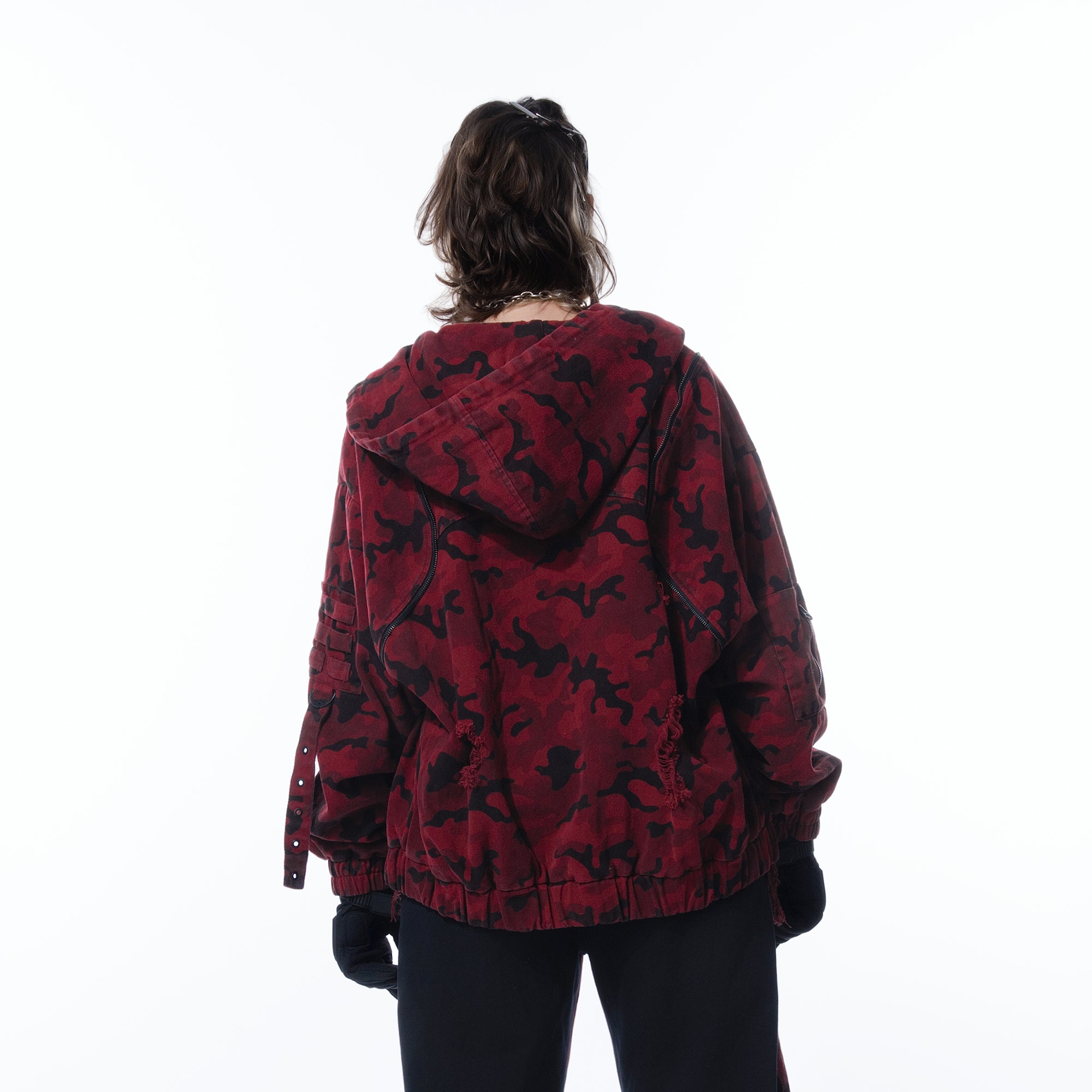 MOGONGSHE Camo Frayed LOGO Patch Hooded Jacket-Jacket-S-Free Shipping Leatheretro