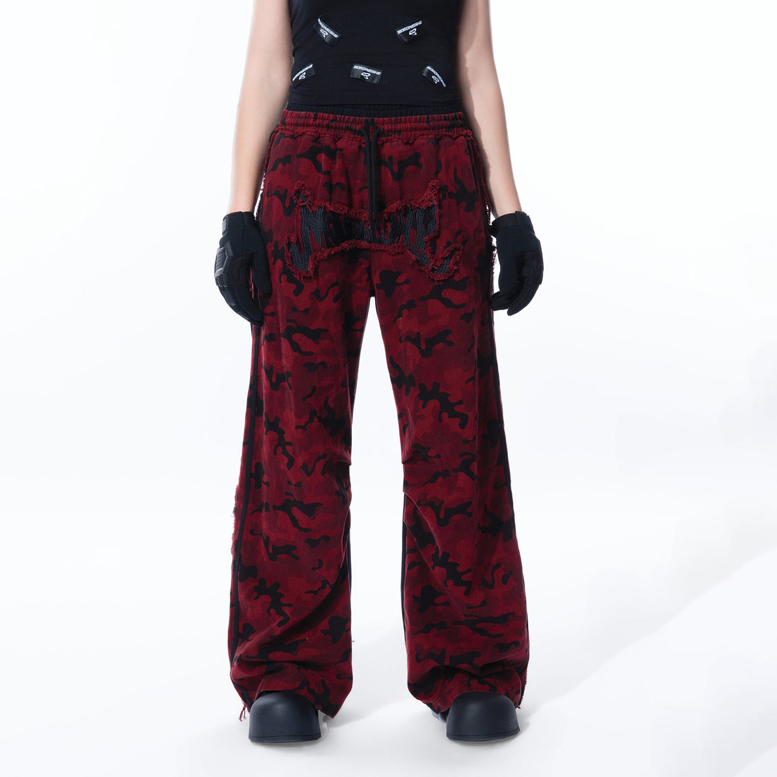 MOGONGSHE Camo Contrast Panel Double-Waist Oversized Sweatpants-Pants-S-Free Shipping Leatheretro