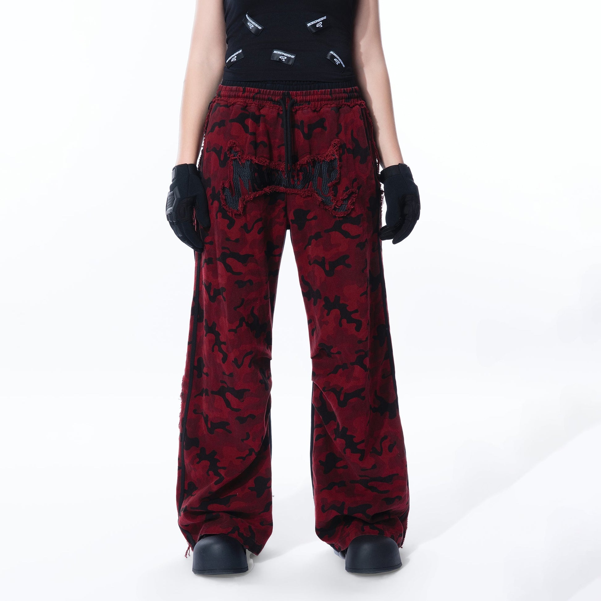 MOGONGSHE Camo Contrast Panel Double-Waist Oversized Sweatpants-Pants-S-Free Shipping Leatheretro