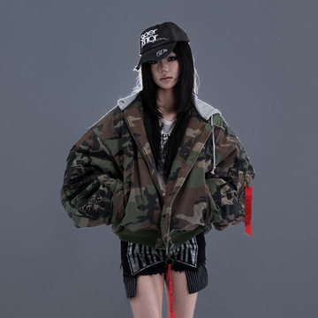 PCCVISION Detachable-Hood Camo Bomber-Jacket-S-Free Shipping Leatheretro